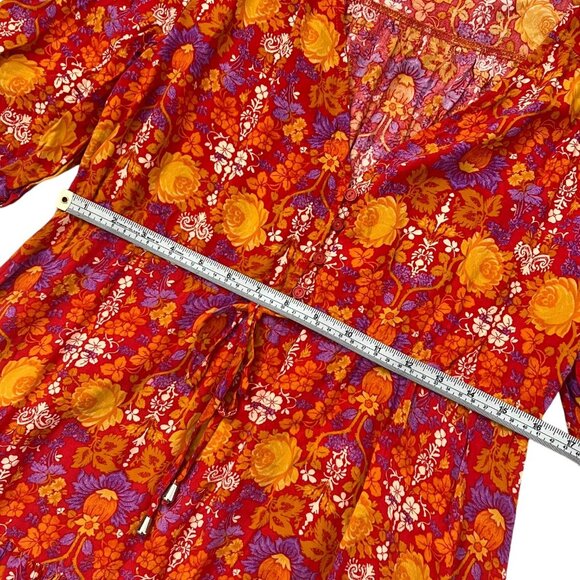 Abel the Label Cottagecore Floral Tiered‎ Midi Dress S Red Fall Prairie Peasant - Picture 15 of 16
